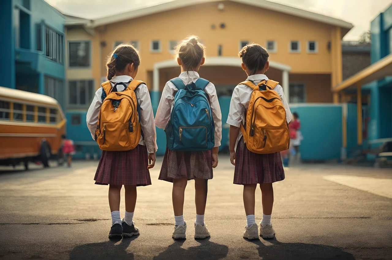 Barn utanför skola AI genererad bild